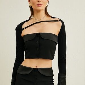 MISS-ROSIER LUCIELA SPAGHETTI-DETAIL CROP TOP & SKIRT MATCHING SET. SIZE: M.